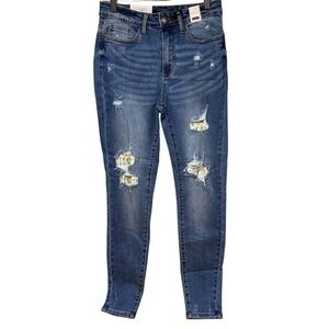Judy Blue Medium‎ Blue Ripped Skinny Jeans With Lemon Fabric